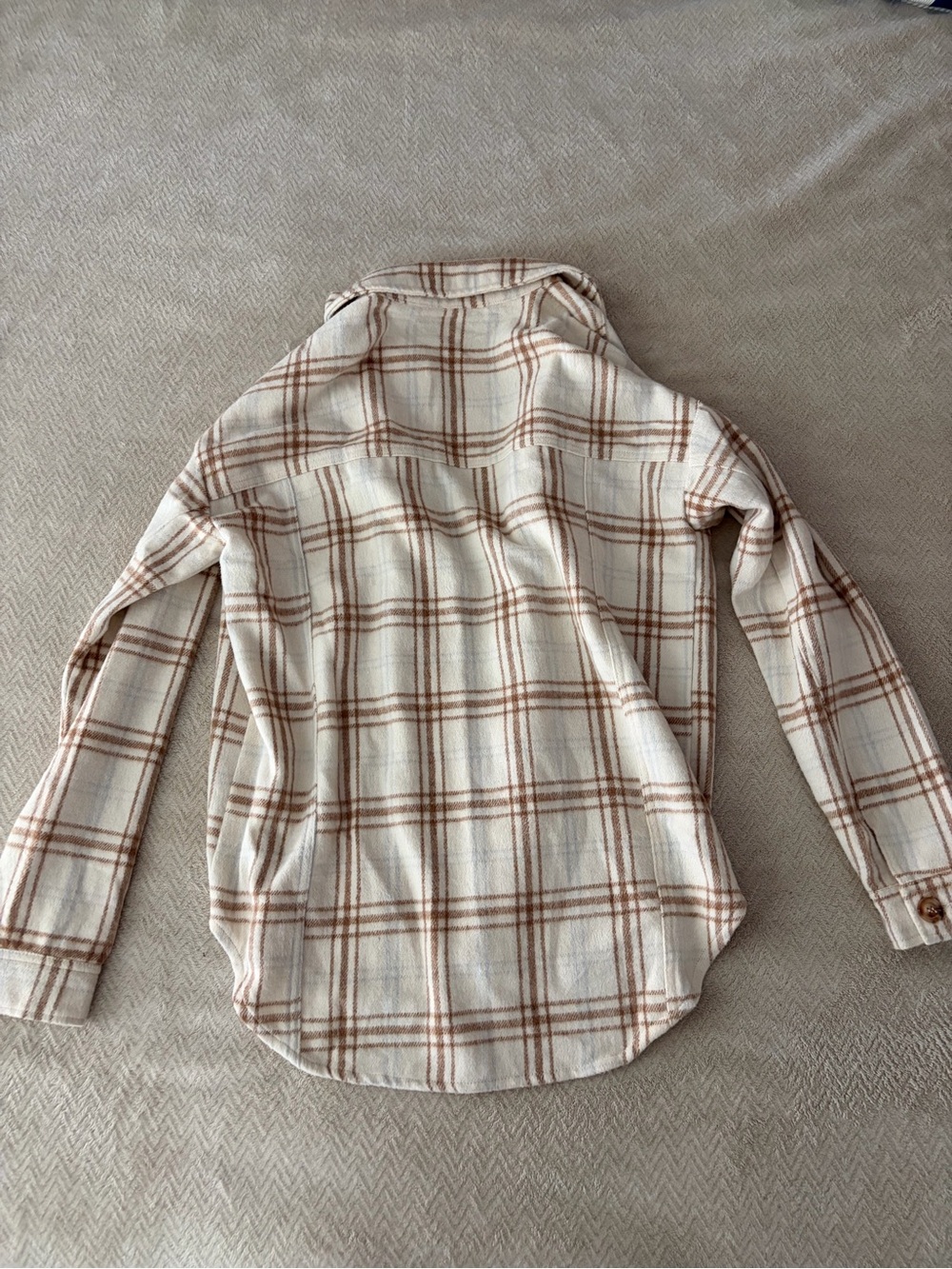 La Hearts Cream & Brown Plaid Shirt Jacket - Picture 3 of 3